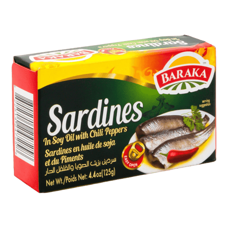 Baraka Sardines in soy Oil & Chili Pepper 125gr - CrescentMarket