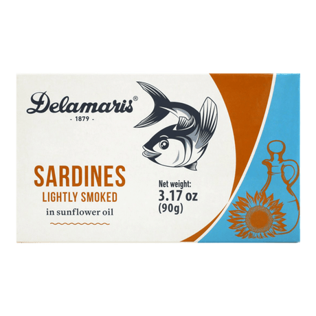 Delamaris Sardines Lightly Smoked in Sunflower Oil 90gr - CrescentMarket