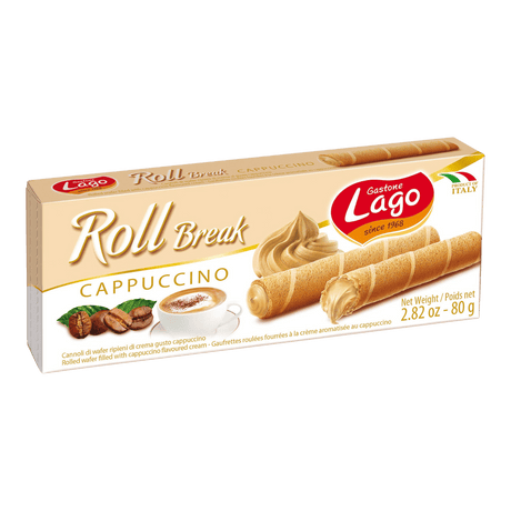 Lago Roll Break Cappuccino Rolled Wafers (80g) - CrescentMarket